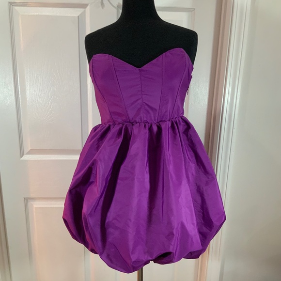 Zara Voluminous Strapless Purple Bubble Skirt Party Mini Dress Size Large - Picture 3 of 12